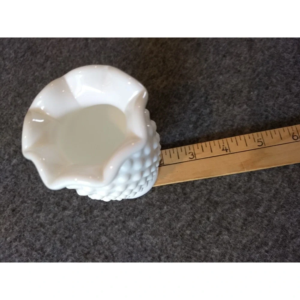 Vintage Fenton White Milk Glass Hobnail Mini Vases Set of 2 Ruffled Crimped Edge